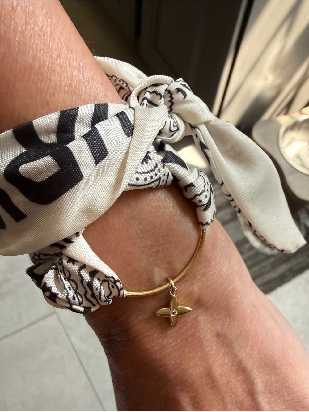 Gold Flower Charm Bangle scarf Bracelet designer inspired
